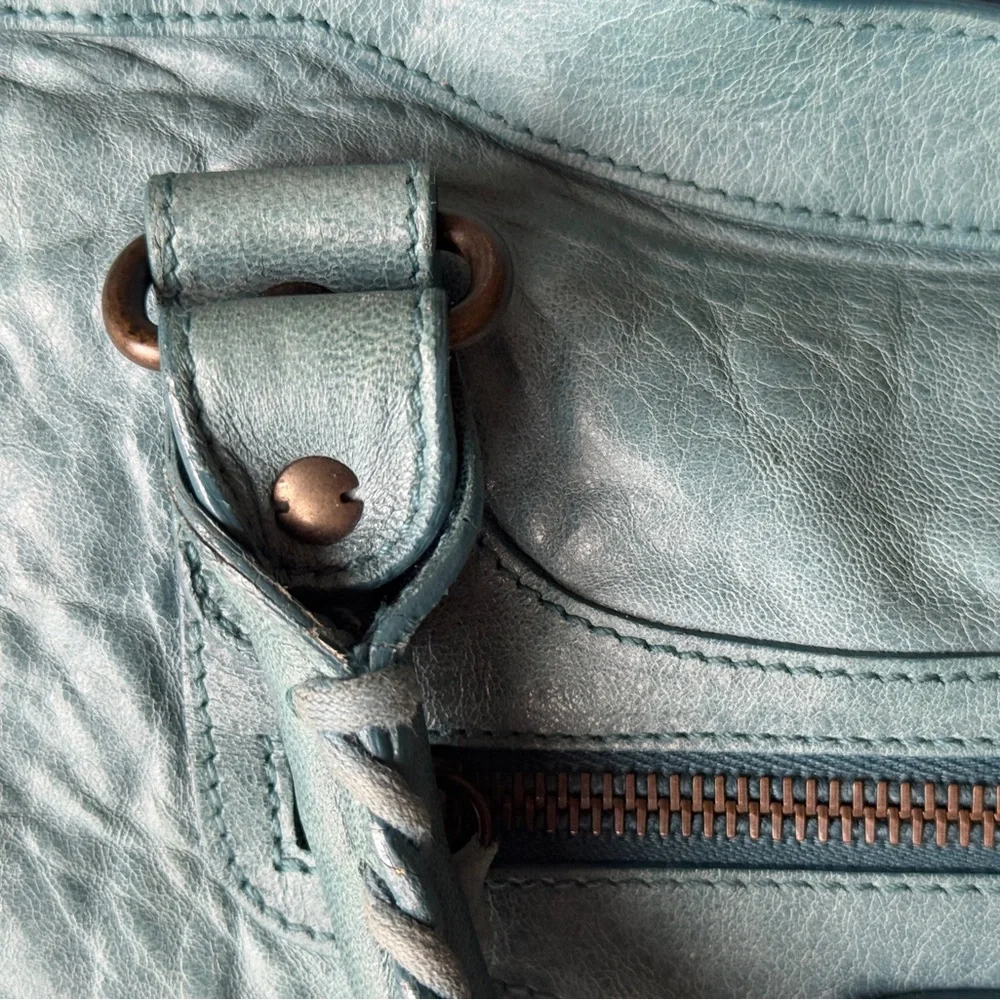 BALENCIAGA CITY BAG MOTORCYCLE BAG SUPER RARE F/W 2006 CHÈVRE LEATHER TURQUOISE - Picture 7 of 14